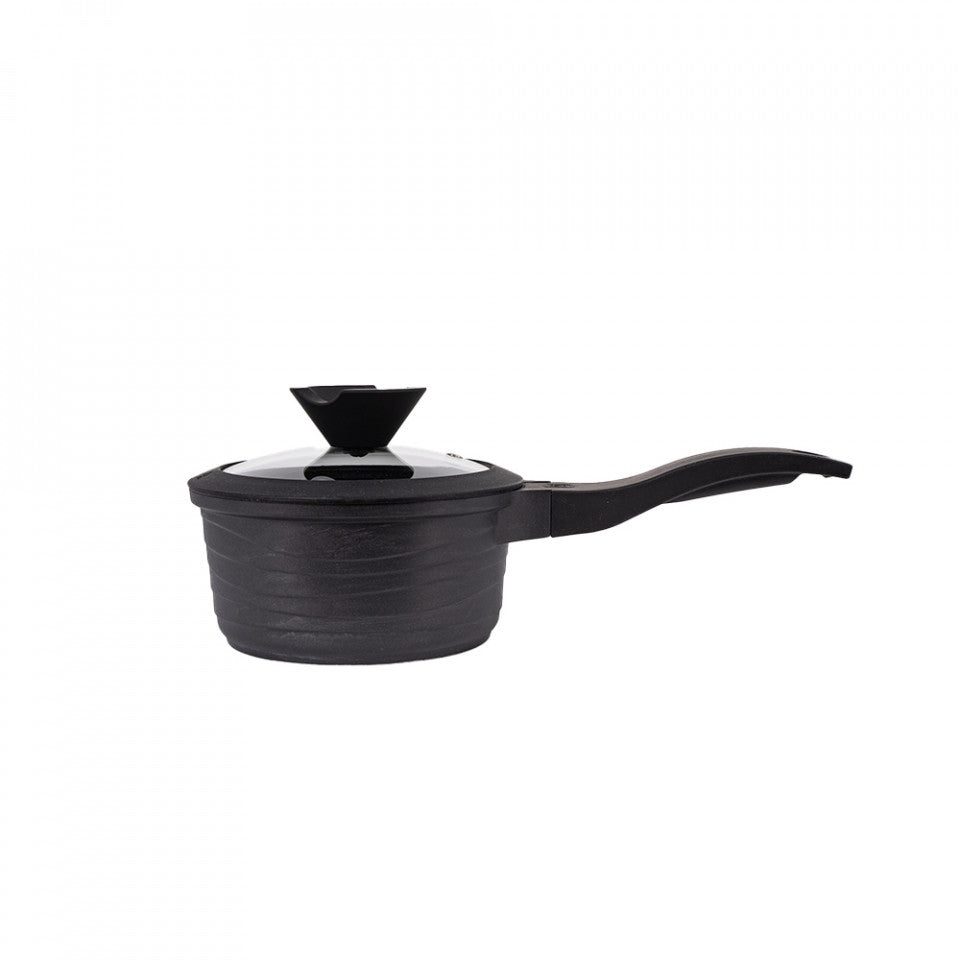 Oala din aluminiu cu interior marmorat cu coada si capac din sticla termorezistenta, 1.5L, 55872-16