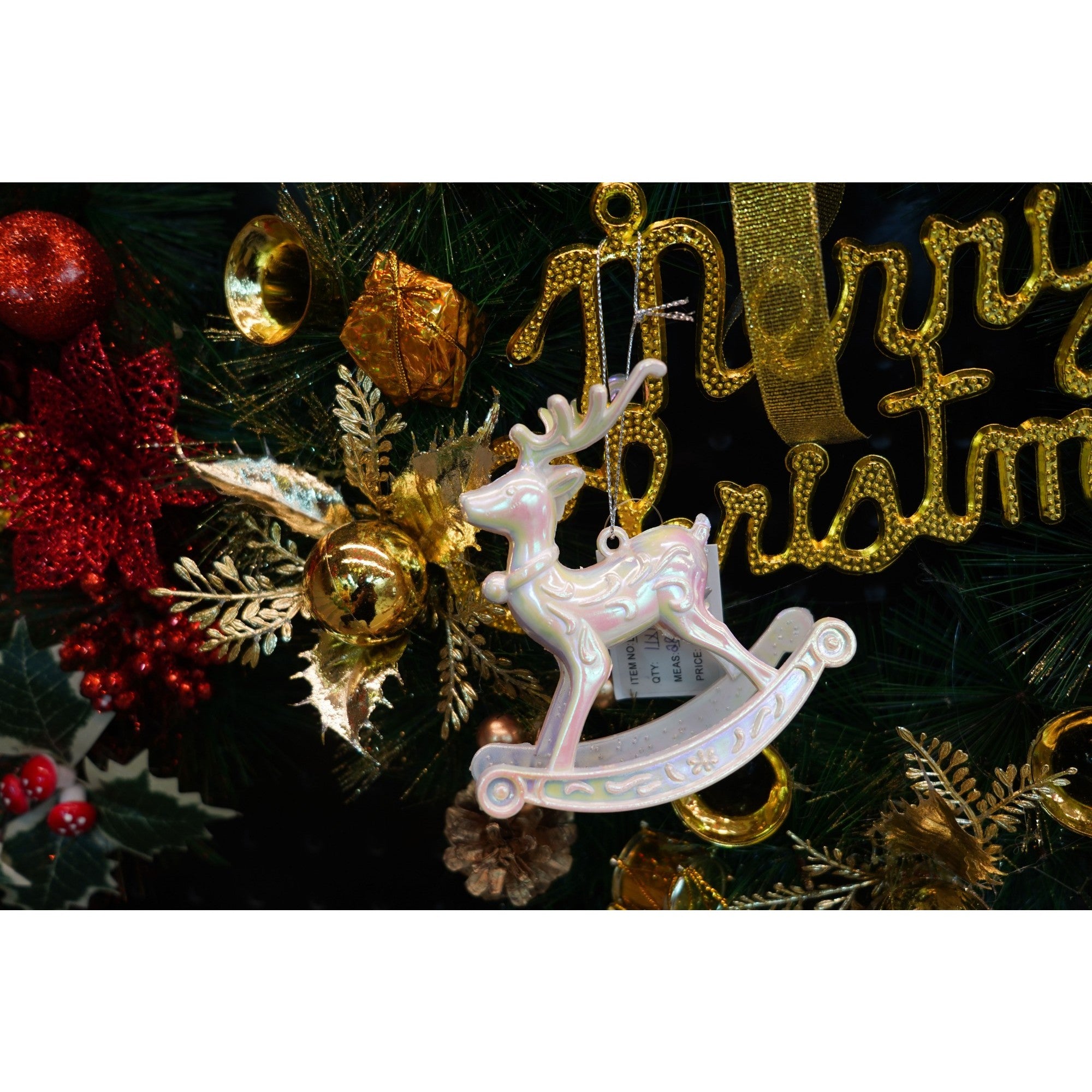 Ornament brad de Craciun, Perlat, in forma de Ren, 11 cm x 11 cm, Plastic, Flippy