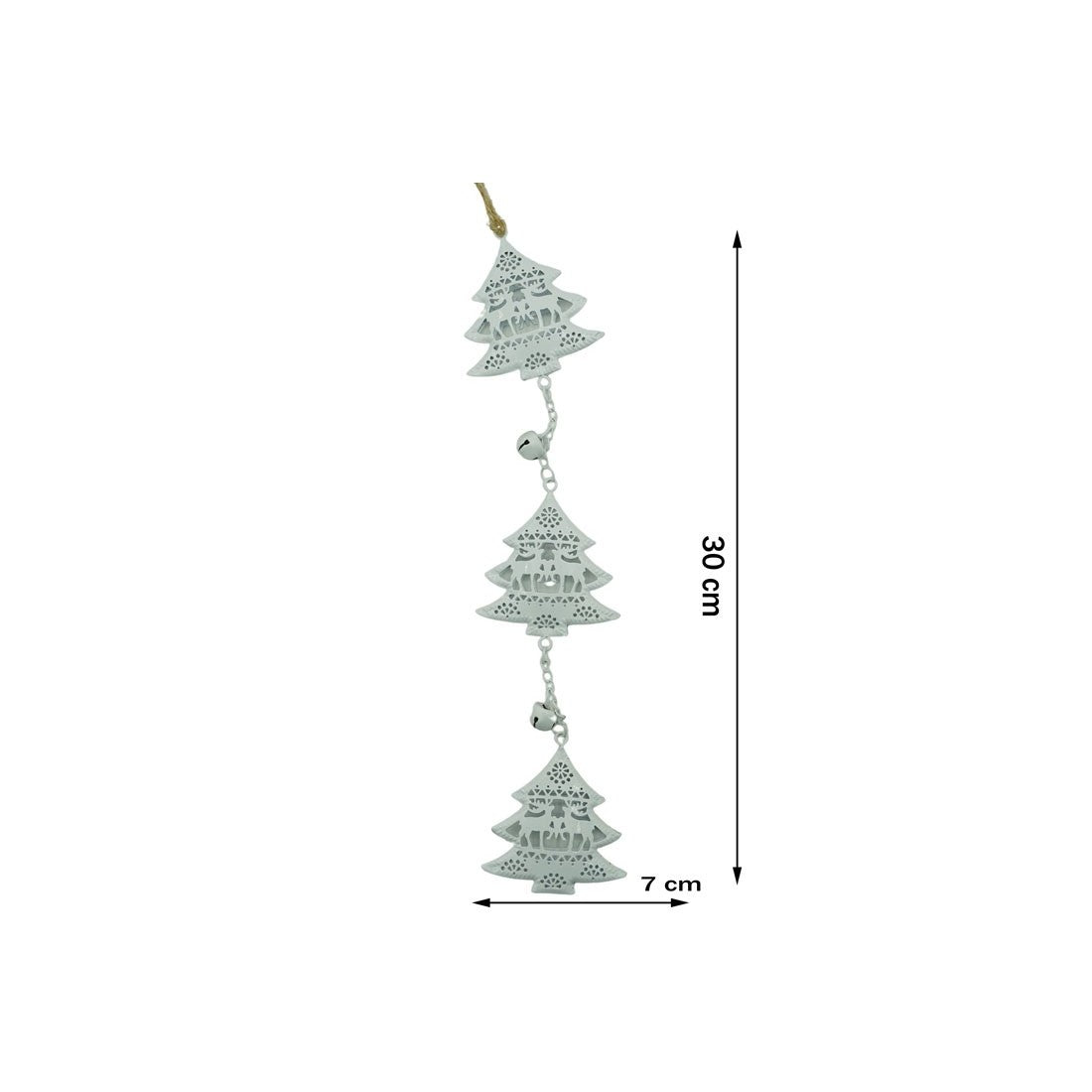 Ornament de brad trei pomi de craciun, Flippy, alb, metal, 30 cm