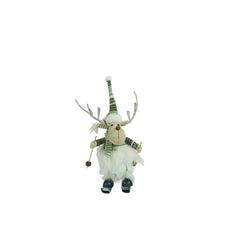 Ornament de Craciun ren pe schiuri model 2, Flippy, alb/verde, textil, 33 cm
