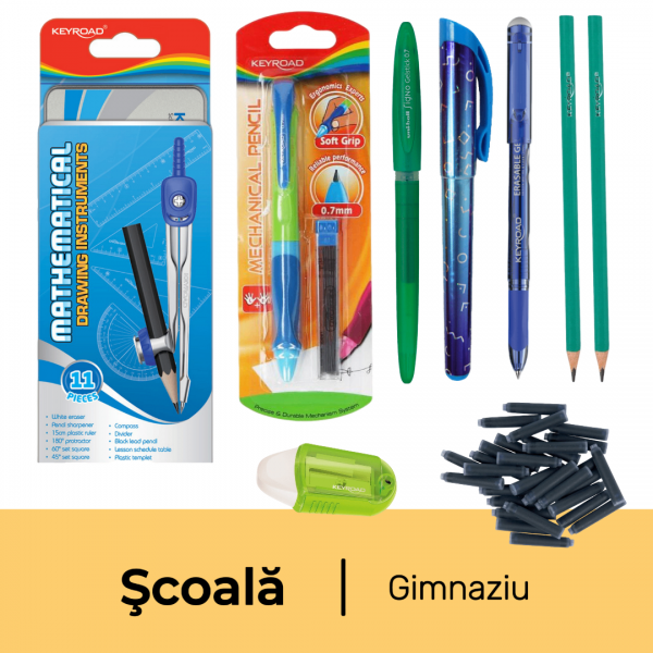 Pachet Pachet rechizite scoala clasele 5-8, Instrumente de scris, baiat, 9 piese