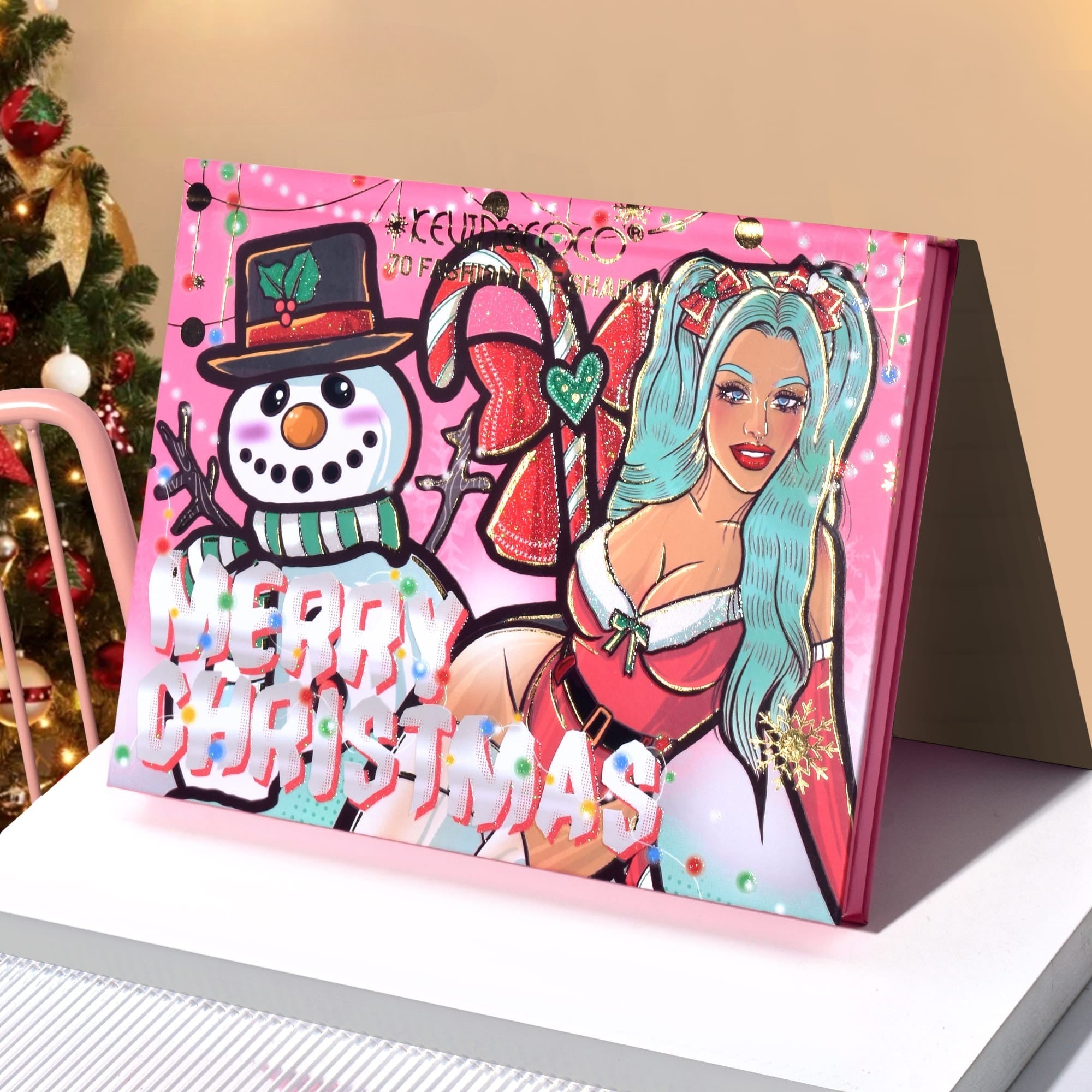 Trusa de Machiaj, KEVIN & COCO, Snowy Christmas, 70 culori, 22.5 x 17 x 2 cm, Multicolor