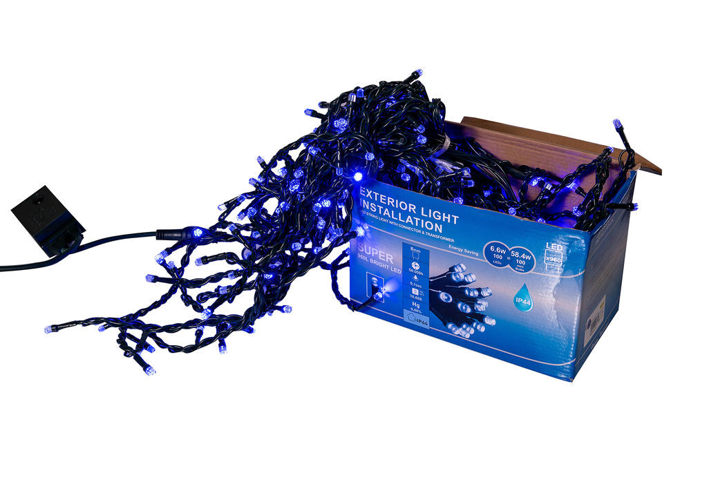 Perdea franjuri lumini de exterior 360 Led-uri, Albastra, 5m L, Interconectabila cu joc de lumini