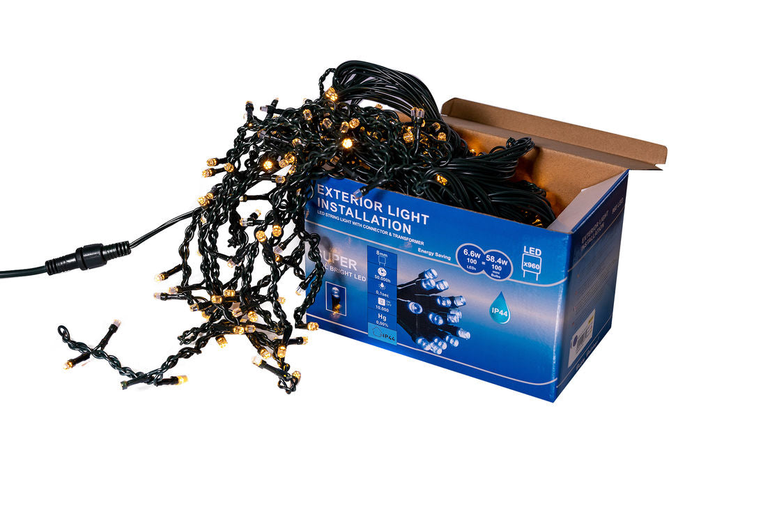 Perdea franjuri lumini de exterior 360 Led-uri, Lumina CALDA, 5m L, Interconectabila cu joc de lumini