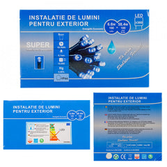 Perdea franjuri lumini de exterior 360 Led-uri, Lumina CALDA, 5m L, Interconectabila cu joc de lumini, fir alb, BL-360W-CLD