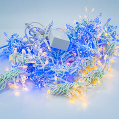 Perdea Lumini de exterior, 4m x 3m, 1200 Led Lumina Calda cu Albastru, joc de lumini, interconectabila, fir alb, SW-1200W-CLD-B1