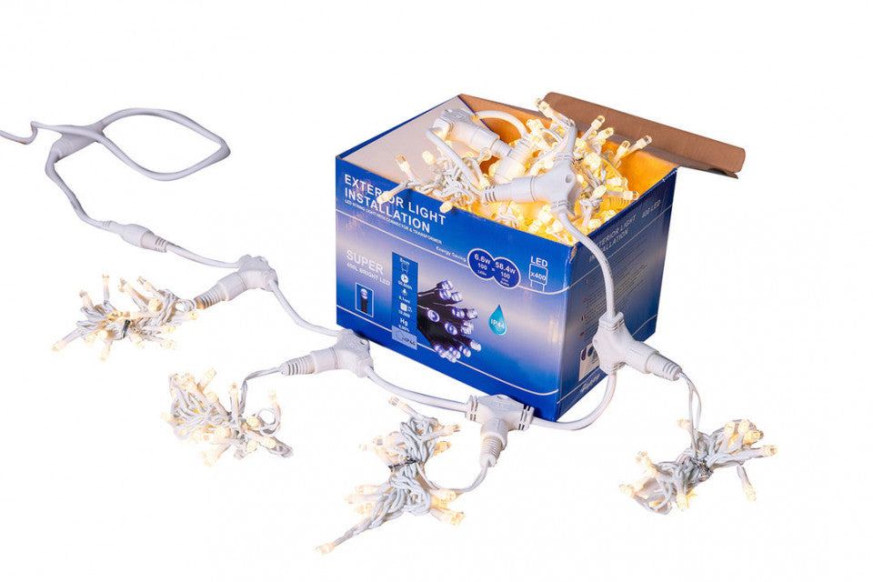 Perdea Lumini de exterior, 4m x 3m, 1200 Led Lumina Calda cu Rosu, joc de lumini, interconectabila, fir alb, SW-1200W-CLD-R1