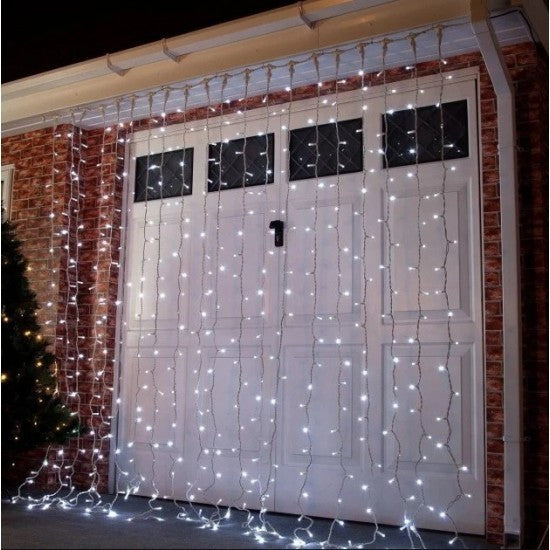 Perdea Lumini de exterior, 4m x 5m, 1200 Led Lumina Rece si Albastru, interconectabila, fir alb, SW-1200W-WB