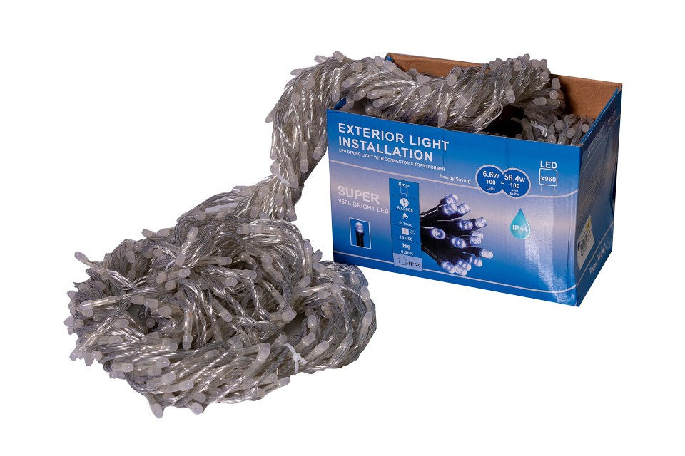Perdea Lumini de exterior, 960 Led- Lumina Calda cu Albastru, 3m x 3m, joc de lumini, SW-960-CLD-B