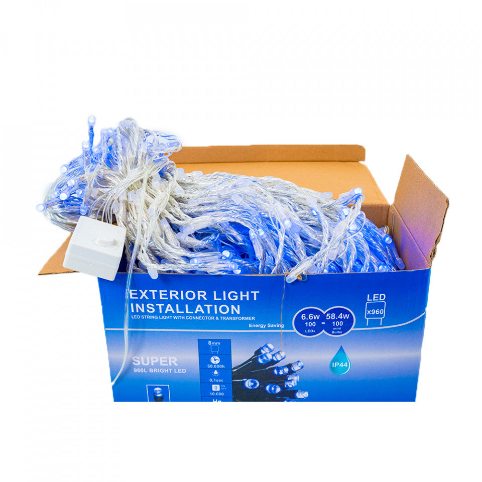 Perdea Lumini de exterior, 960 Led- Lumina Calda cu Albastru, 3m x 3m, joc de lumini, SW-960-CLD-B