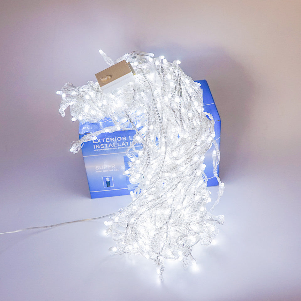 Perdea Lumini de exterior, 960 Led- Lumina Rece- Albastru 3m x 3m, joc de lumini, interconectabila