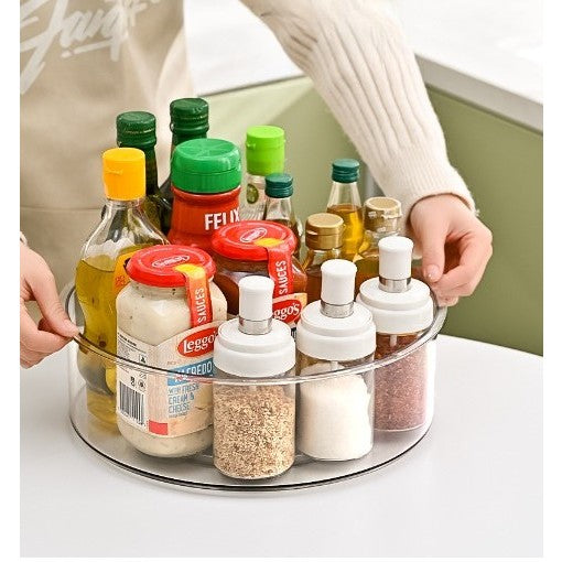 Suport Rotativ pentru Condimente, Flippy, Multifunctional, Rotund, 360 de Grade, pentru Bucatarie, Plastic, 30.5x30.5x10 cm, Transparent