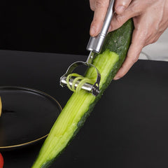 Accesorii de Curatat Decojit Fructe Legume, Flippy, Set 3 Piese, Feliator Cutit Decojitor, Legume si Fructe, din Otel Inoxidabil, cu Maner, Argintiu