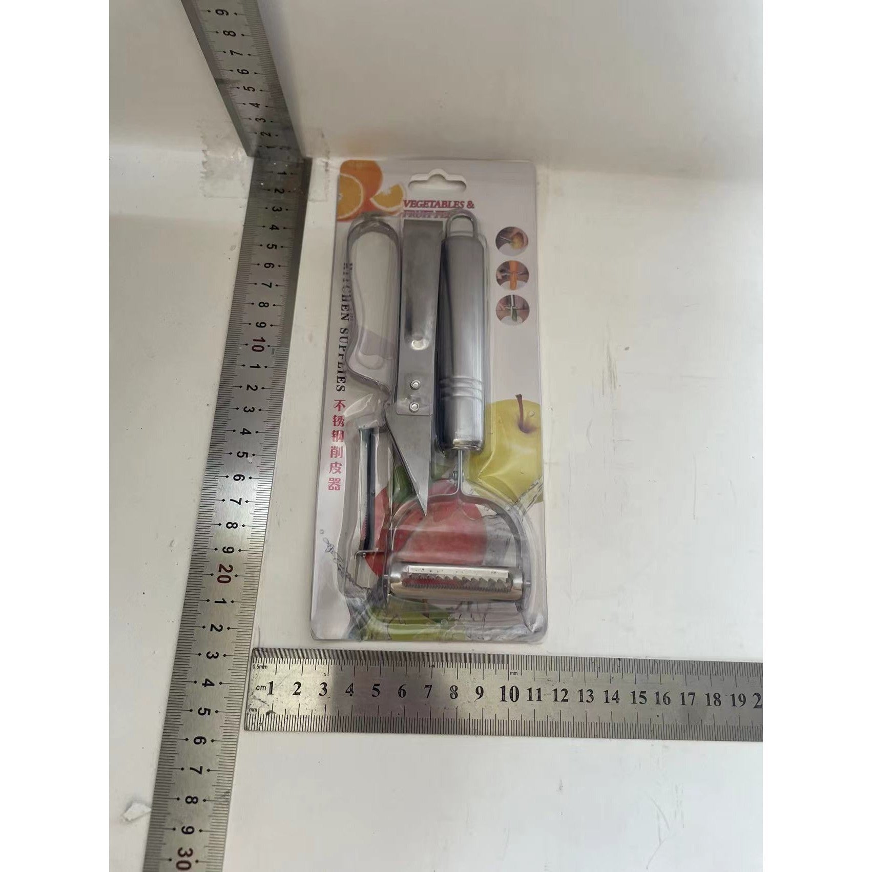 Accesorii de Curatat Decojit Fructe Legume, Flippy, Set 3 Piese, Feliator Cutit Decojitor, Legume si Fructe, din Otel Inoxidabil, cu Maner, Argintiu