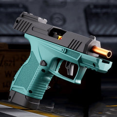 Pistol de jucarie GX4 cu Ejectie, Flippy, de Explozie de buzunar, Makara BLOWBACK, Gloante Moi pentru Copii, 15 x 13 x 3.5 cm, Negru Verde