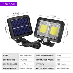 Lampa solara Flippy cu senzor de miscare, 108 COB LED, 2 grile, ip65, negru