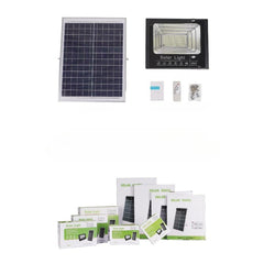Proiector LED/Lampa solara de exterior Flippy, 20 cm x 25cm, Rezistent la Apa IP67, cu Panou Solar, 220 LED SMD, 65W, Senzor de lumina, Timer, cu Telecomanda, 2 moduri de iluminat, kit montaj inclus, Lumina Rece