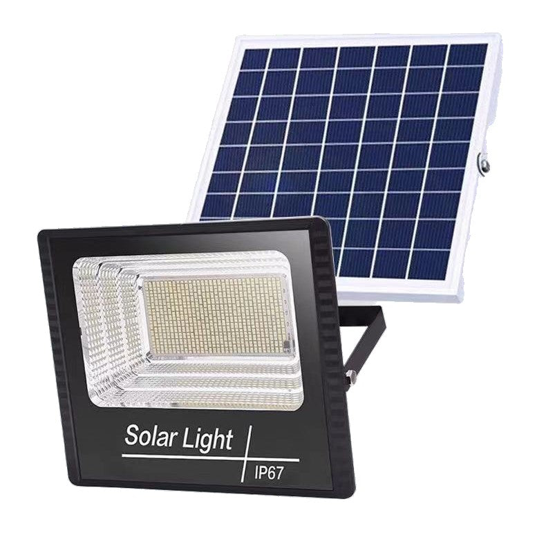 Proiector LED/Lampa solara de exterior Flippy, 20 cm x 25cm, Rezistent la Apa IP67, cu Panou Solar, 220 LED SMD, 65W, Senzor de lumina, Timer, cu Telecomanda, 2 moduri de iluminat, kit montaj inclus, Lumina Rece