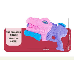 Pistol cu Apa pentru Copii, Rezervor, Pentru Piscina/Plaja, Flippy, 6ani+, Tiranozaur, 3 duze, Roz, 660ML