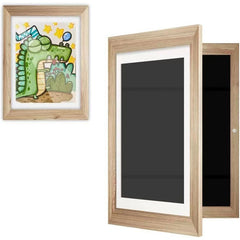 Rama Cutie pentru Foto si Cutie, Flippy, din Lemn, cu Spatiu Pentru Depozitare, Pentru Desene si Picturi A4, Sticla Securizata, 35 x 26 x 4 cm, 530 g, Maro Lemn