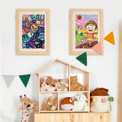Rama Cutie pentru Foto si Cutie, Flippy, din Lemn, cu Spatiu Pentru Depozitare, Pentru Desene si Picturi A4, Sticla Securizata, 35 x 26 x 4 cm, 530 g, Maro Lemn