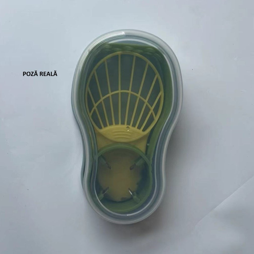 Recipient de Depozitare Avocado 5in1, Flippy, Etans, pentru Frigider, din Plastic, Dispozitiv de Taiat, Curatat, Feliat, 14x4x7 cm, Verde