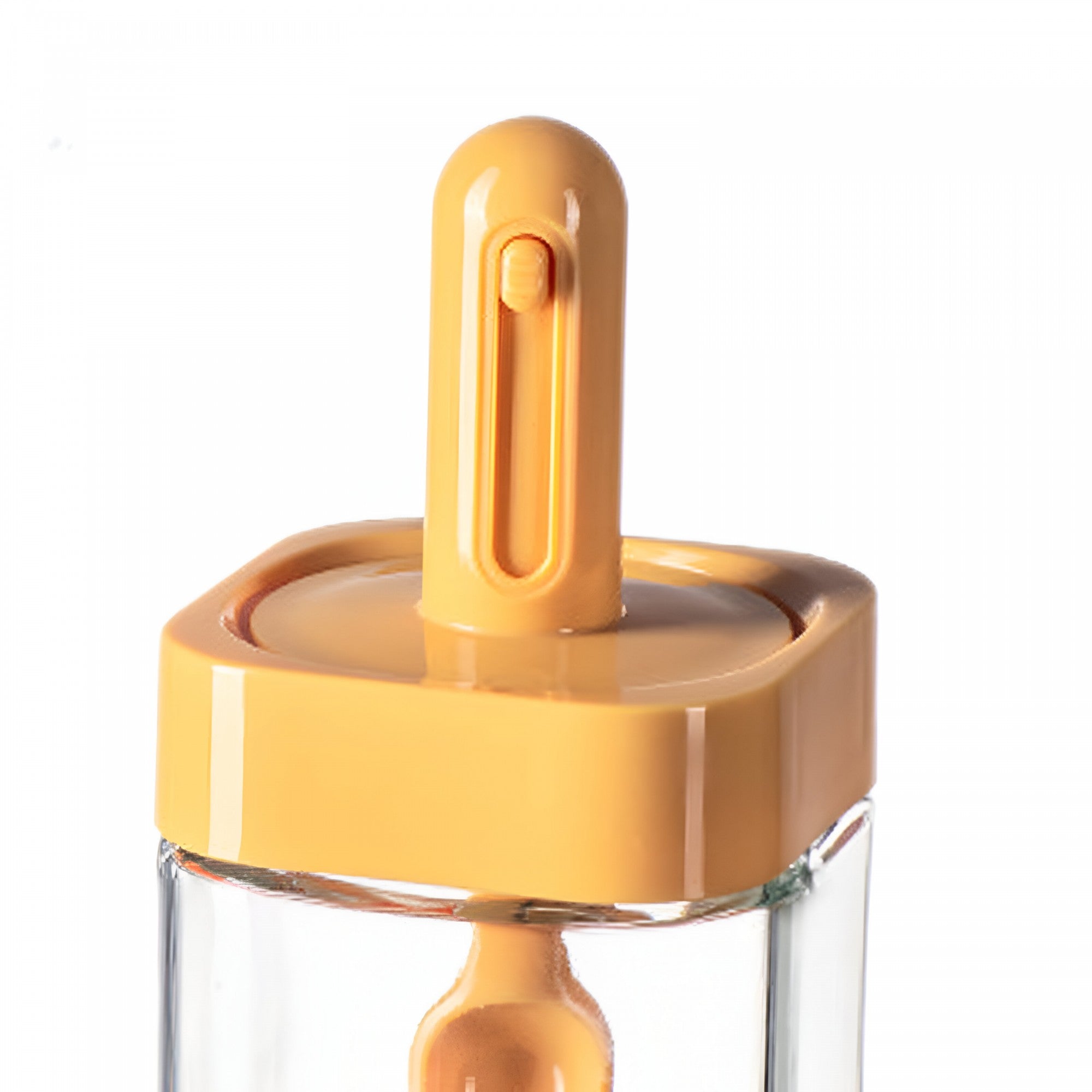 Recipient pentru Depozitarea Condimentelor, Flippy, Borcan din Sticla, Capac si Lingura Incorporate, Uz Casnic, 300 ml, 7.1x7.1x14.8 cm, Portocaliu