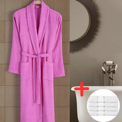 Halat de baie Unisex bumbac 100% – Roz Ciclam + Set 4 Prosoape