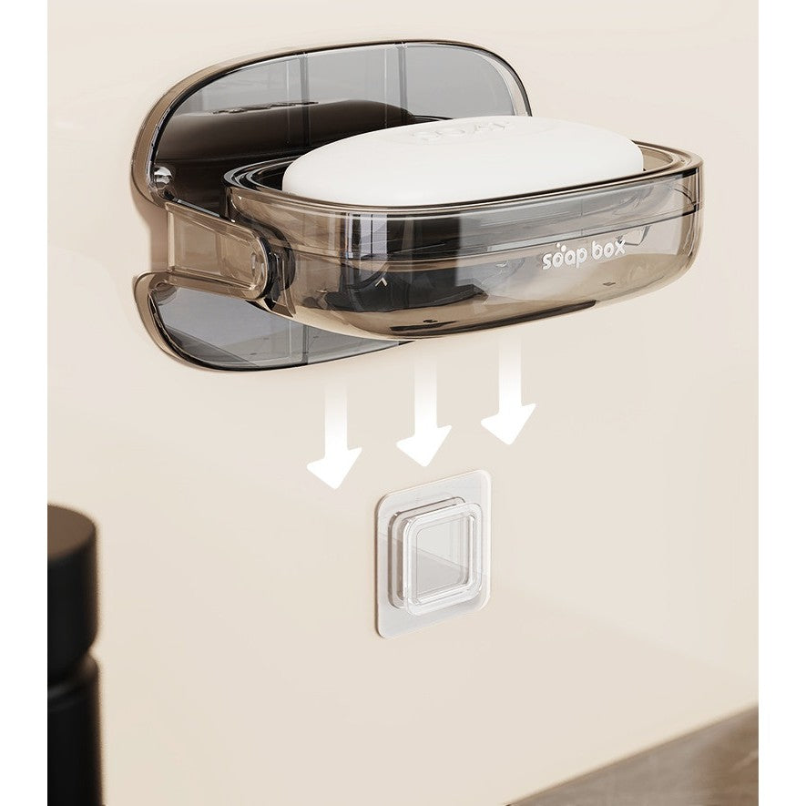 Savoniera cu Suport 2 in 1, Flippy, Pentru Perete sau Blat, PET, Scurgere Optima, GriTransparent