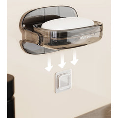Savoniera cu Suport 2 in 1, Flippy, Pentru Perete sau Blat, PET, Scurgere Optima, GriTransparent