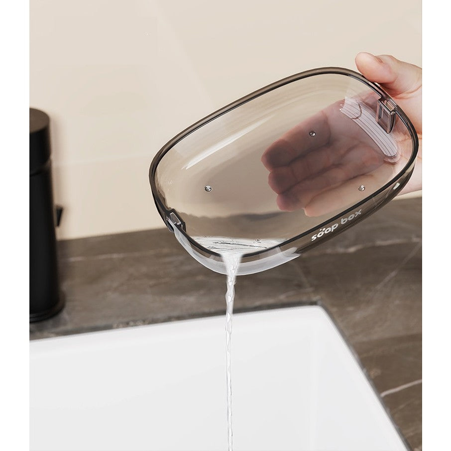 Savoniera cu Suport 2 in 1, Flippy, Pentru Perete sau Blat, PET, Scurgere Optima, GriTransparent