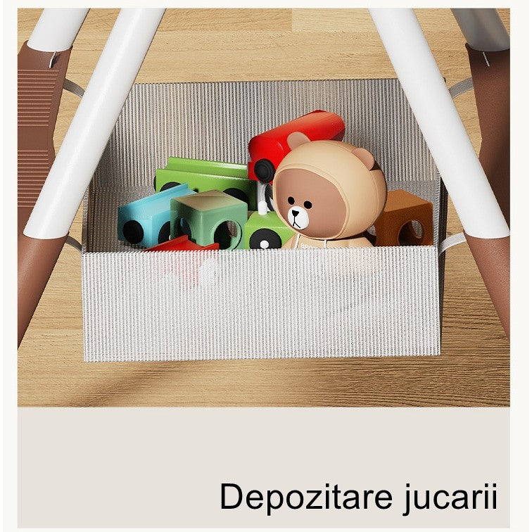 Scaun de masa pentru bebelusi si copii Flippy, cu roti, telescopic, pliabil, masuta reglabila, suport picioare, scaun invelis piele artificiala, centura siguranta, spatiu depozitare, 97 x 73 x 65 cm, roz