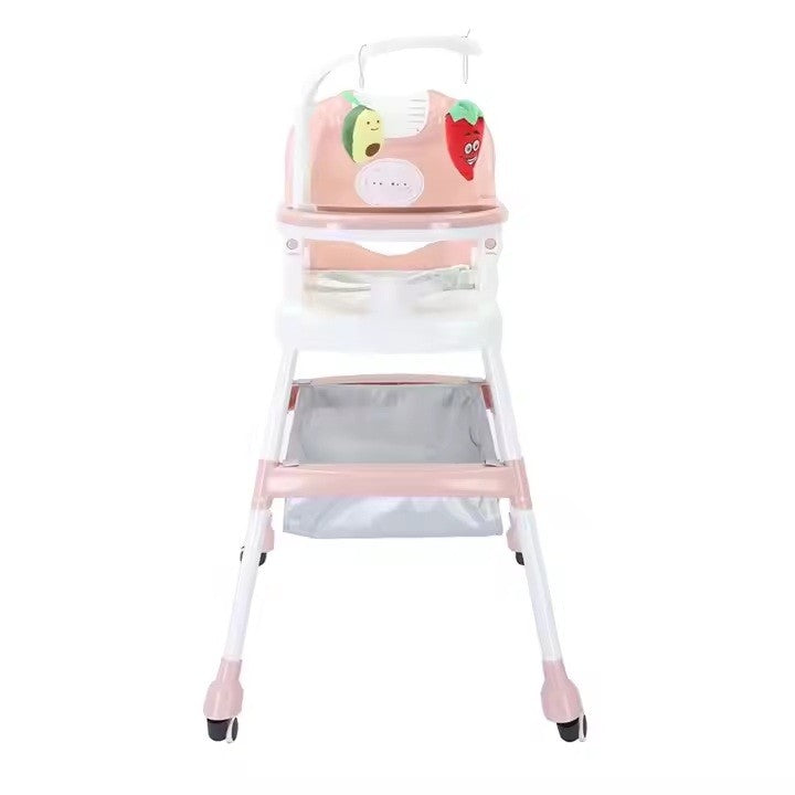 Scaun de Masa pentru Copii, Flippy, Multifunctional, Pliabil, cu Roti, Cos de Depozitare, din Plastic, Centura de Siguranta, Suport de Agatat Jucarii, 110 x 60 x 70 cm, Roz