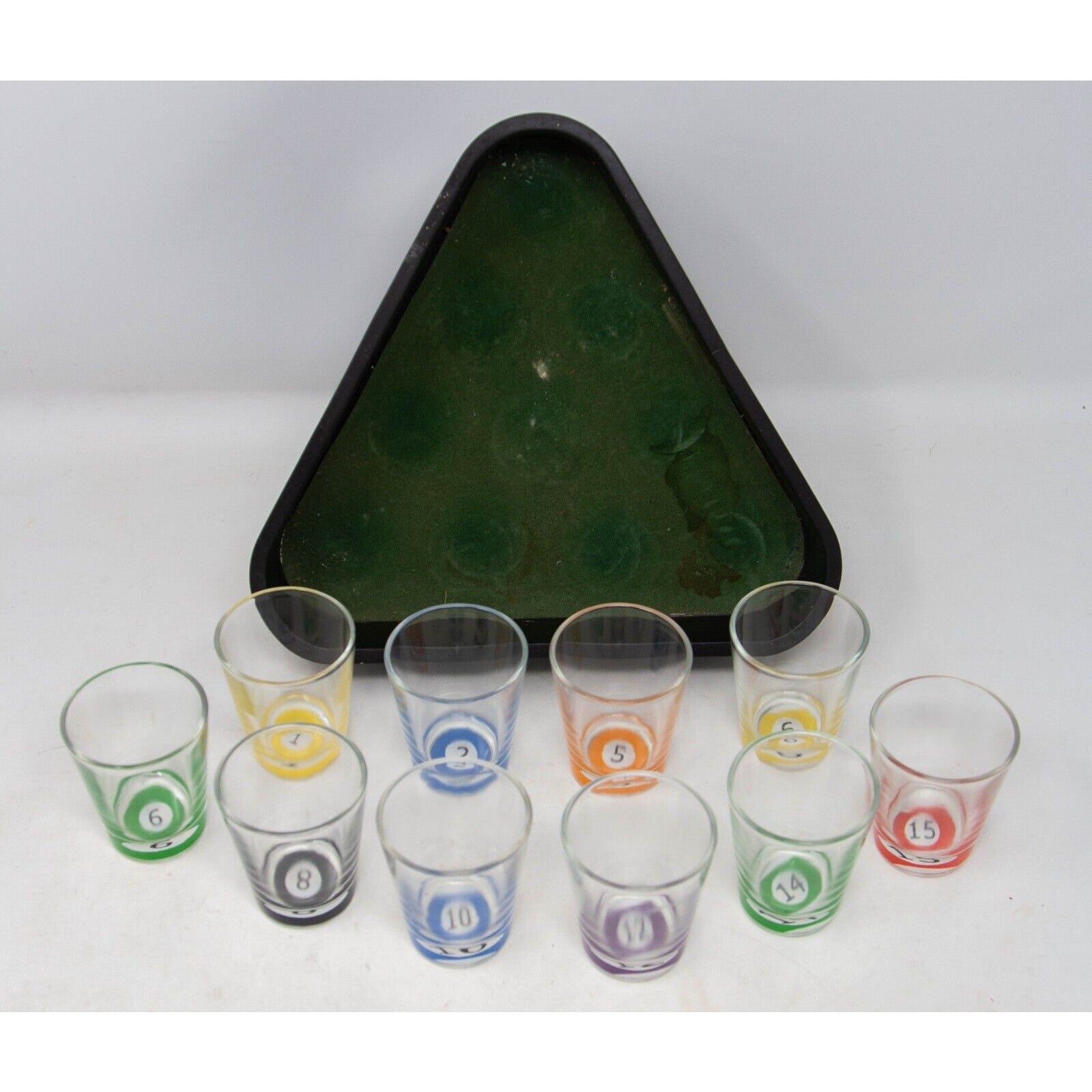 Set 10 pahare de shot Flippy, cu Suport de Biliard, 30 ml, din sticla, 10 x 10 cm, multicolor