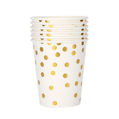 Set 10 Pahare, Flippy, Imprimeu cu Buline, din Carton, 250 ml, 7.5 x 8.5 x 5.2 cm, Auriu