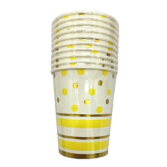 Set 10 Pahare, Flippy, Imprimeu cu Buline si Dungi, din Carton, 250 ml, 7.5 x 8.5 x 5.2 cm, Galben/Auriu