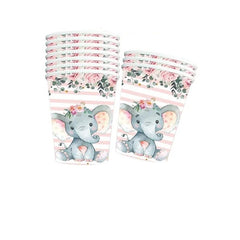 Set 10 Pahare, Flippy, Imprimeu Elefant, din Carton, 7.5 x 8.5 cm, Roz