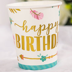 Set 10 Pahare, Flippy, Imprimeu Happy Birthday Gold, din Carton, 250 ml, 7.5 x 8.5 x 5.2 cm, Multicolor