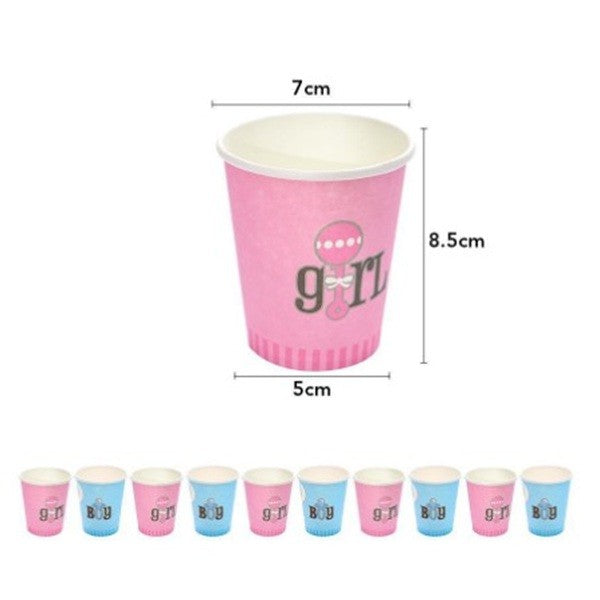 Set 10 Pahare Gender Reveal, Flippy, Girl or Boy, din Carton, 7 x 5 x 8.5 cm, 250 ml, Roz/Albastru