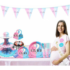 Set 10 Pahare Gender Reveal, Flippy, Girl or Boy, din Carton, 7 x 5 x 8.5 cm, 250 ml, Roz/Albastru