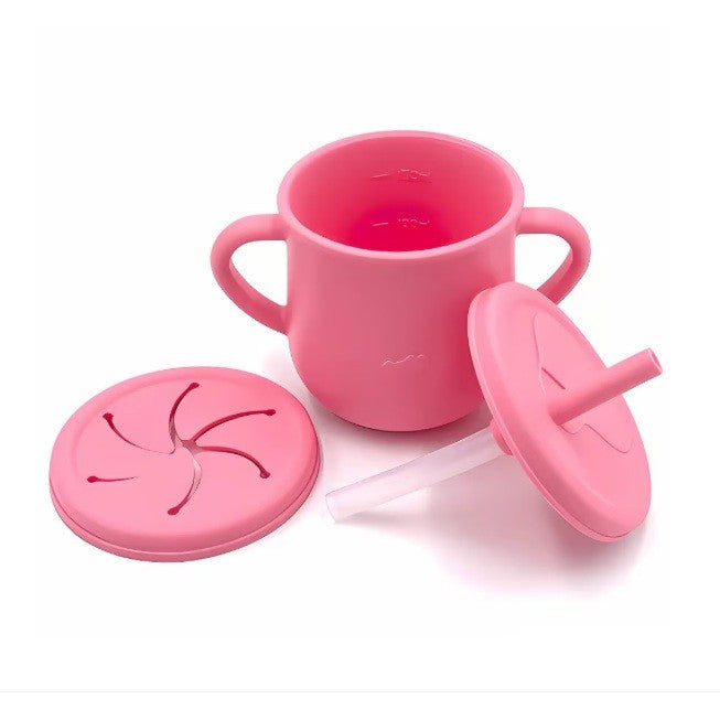 Set 10 Piese Servire Masa. Flippy, pentru Bebelusi si Copii, din Silicon/Lemn, cu Ventuze Anti-alunecare, fara Alergeni. +6 Luni, Model Elefant, Roz