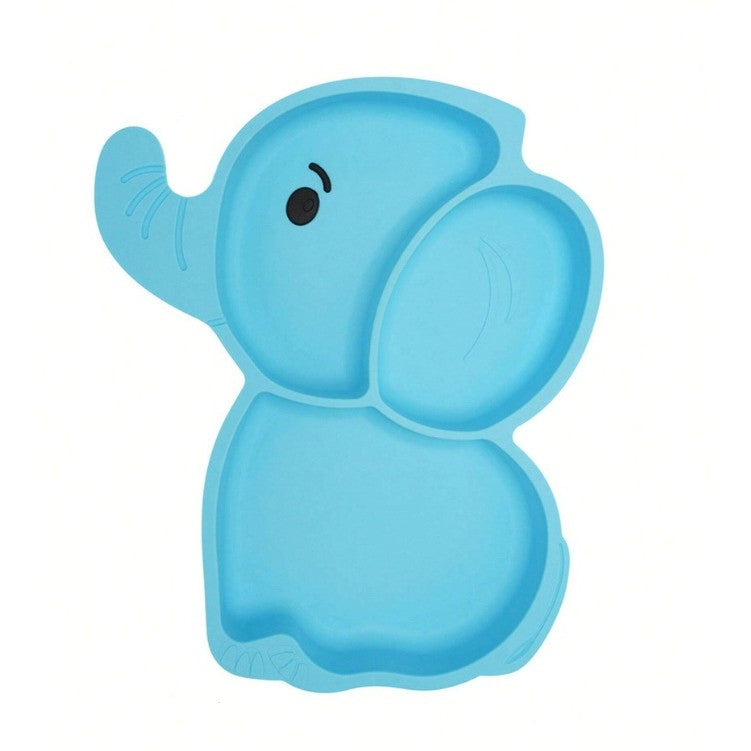 Set 10 Piese Servire Masa. Flippy, pentru Bebelusi si Copii, din Silicon/Lemn, cu Ventuze Anti-alunecare, fara Alergeni. +6 Luni, Model Elefant, Albastru