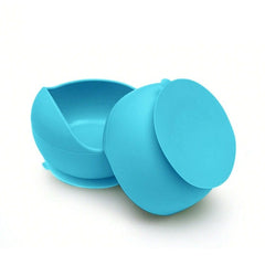 Set 10 Piese Servire Masa. Flippy, pentru Bebelusi si Copii, din Silicon/Lemn, cu Ventuze Anti-alunecare, fara Alergeni. +6 Luni, Model Elefant, Albastru