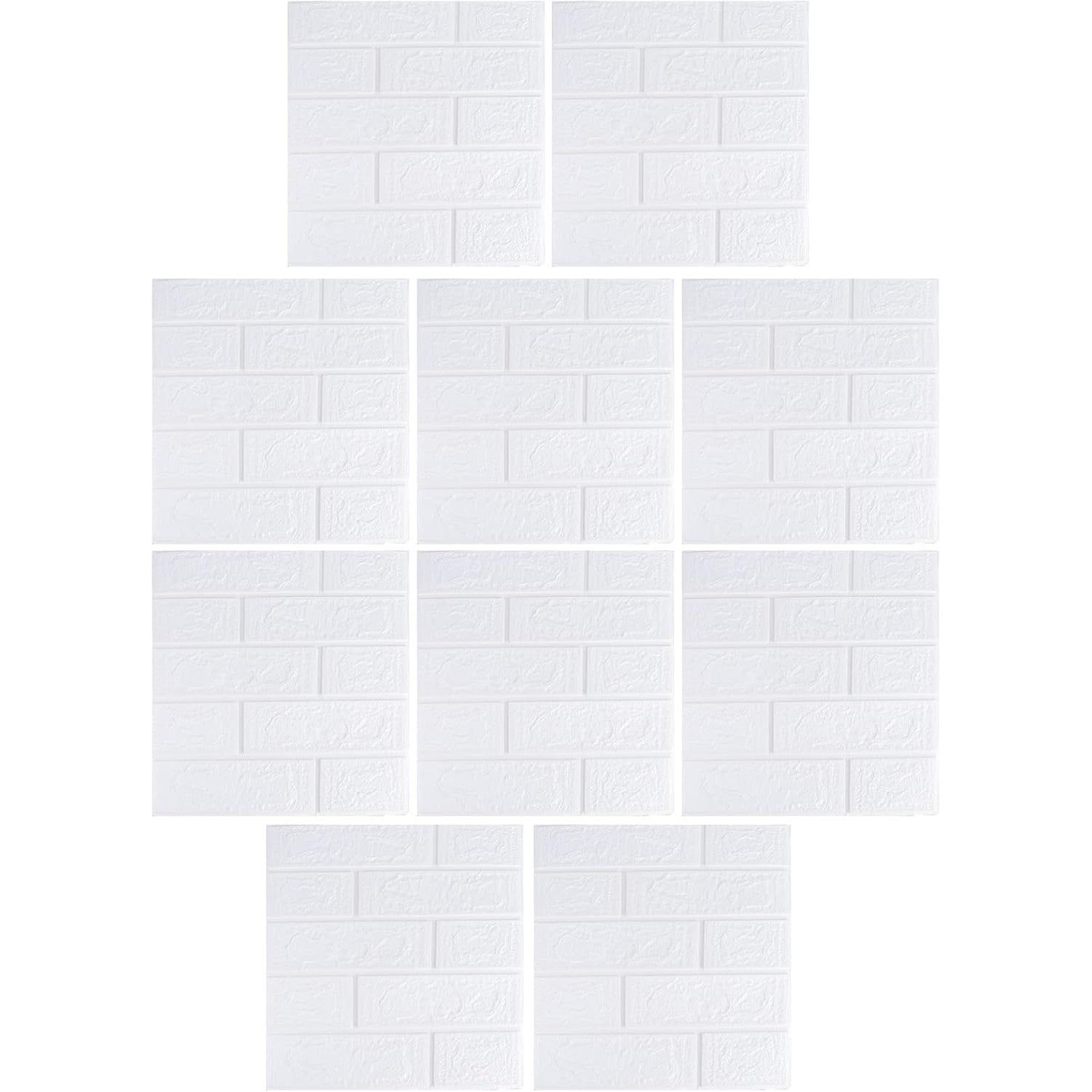 Set 10 Placi Tapet 3D, Flippy, 35 x 38 cm, Grosime 3 mm, din Polietilena, Model Caramida, Suprafata acoperita 1.33 mp, Alb