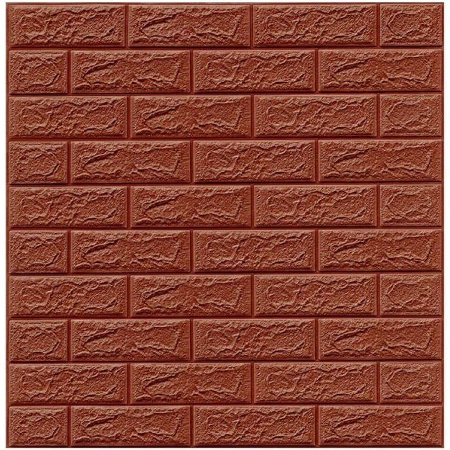 Set 10 Placi Tapet 3D, Flippy, 35 x 38 cm, Grosime 3 mm, din Polietilena, Model Caramida, Suprafata acoperita 1.33 mp, Maro
