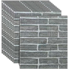 Set 10 Placi Tapet 3D, Flippy, 35 x 38 cm, Grosime 3 mm, din Polietilena, Model Caramida, Suprafata acoperita 1.33 mp, Gri