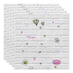 Set 10 Placi Tapet 3D, Flippy, 70 x 77 cm, Grosime 3 mm, din Polietilena, Tip Caramida, Model cu Baloane, Suprafata acoperita 5.3 mp, Alb