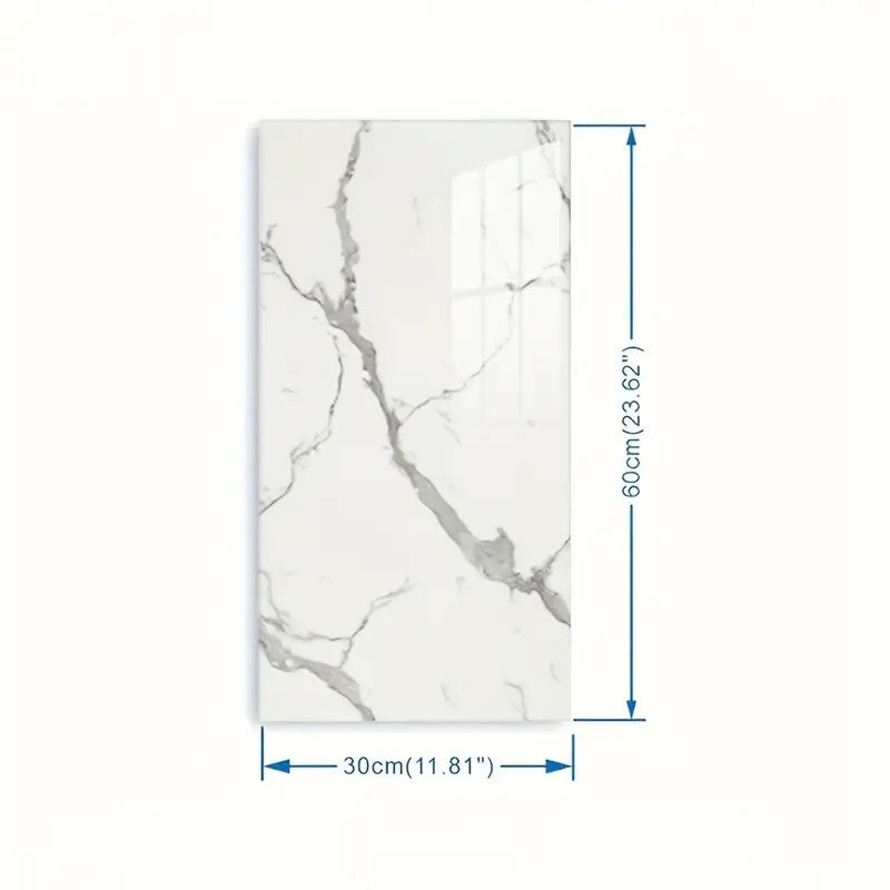 Set 10 Placi Tapet, Flippy, 60 x 30 cm, Grosime 1.5 mm, din PVC, Model Imitatie de Marmura, Suprafata acoperita 1.8 mp, Gri Deschis