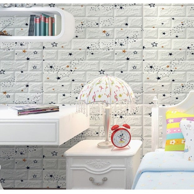 Set 10 Stickere de Perete, Flippy, Autoadezive, 70 x 77 cm, Suprafata Acoperita 5.3 mp, din PVC, Model Stelute Curcubeu, Alb