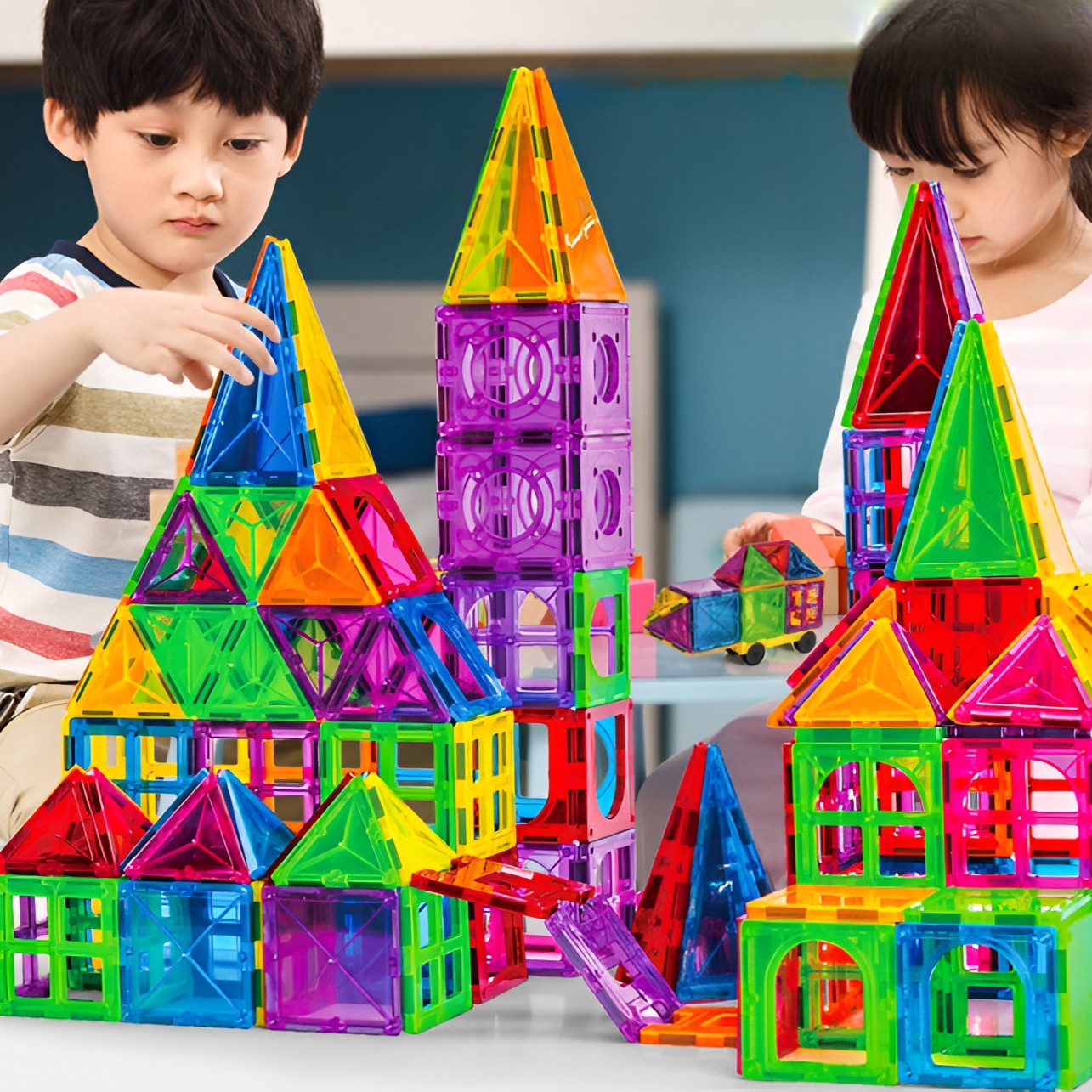 100-piece magnetic building block set, Flippy, magnetic bricks, large, geometric shapes, 3 years old, ABS, magnets, 27.5*21.5*17 cm, multi-color